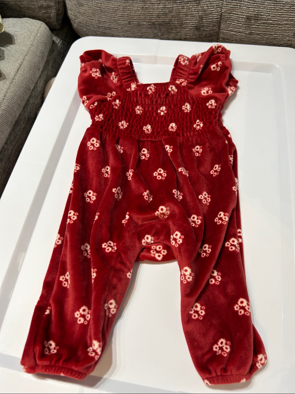 Jessica Simpson Red Velvet Floral Baby Romper